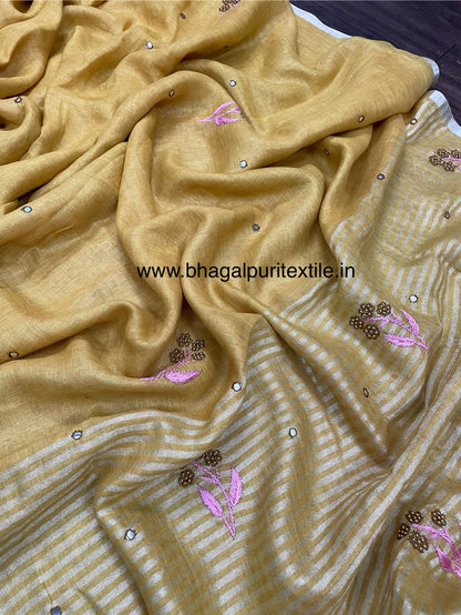 Haldi Linen Embroidery Saree