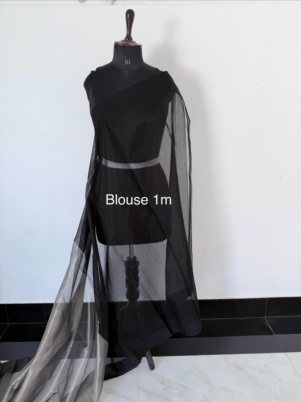 Premium Handloom Smoky Silver Tissue Silk Saree with Black Contrast Border & Contrast Blouse 1m (Search Code-10188)