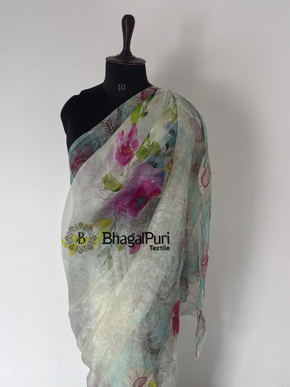 Garden of Dreams Organza Silk Digital print Saree 
(Search Code-1043)