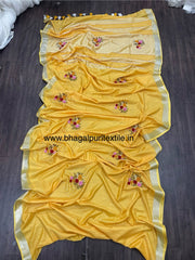 Golden Glow Cotton Hand Embroidered Fench knot Saree (Search Code -1025)