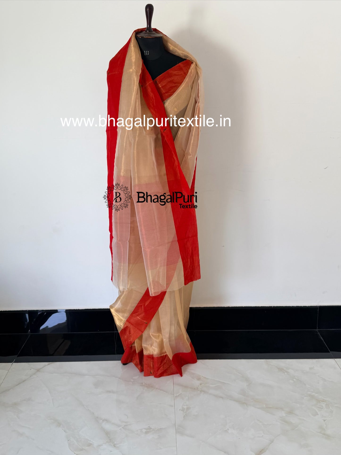 Premium Handwoven Golden Tissue Silk Saree With Running 1m Blouse (Search Code-10188)