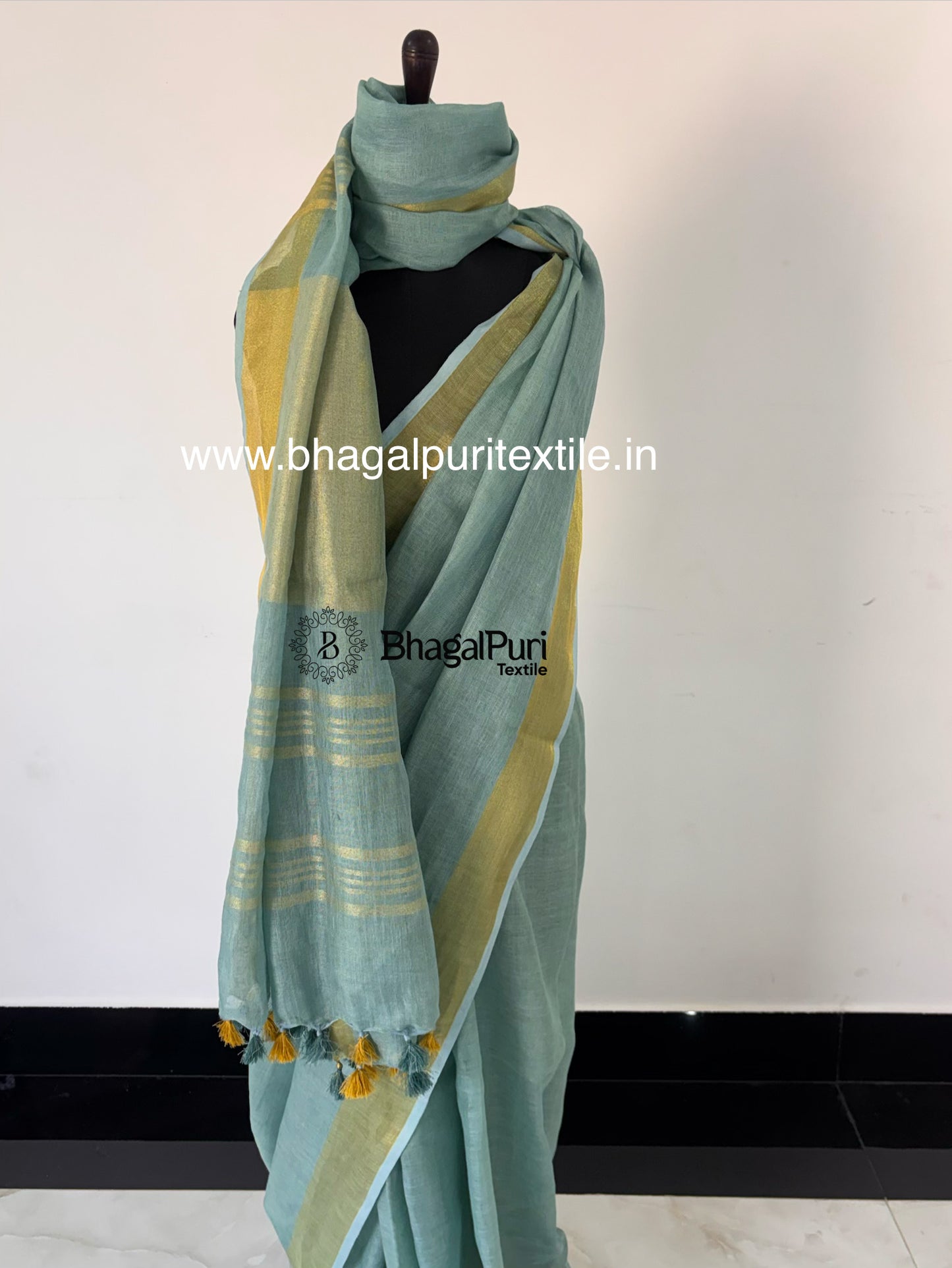 Linen rama green saree (Search Code-10187)