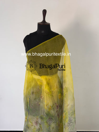 Noor-E-Bahar Organza Silk Digital Print Saree (Search code-1043).