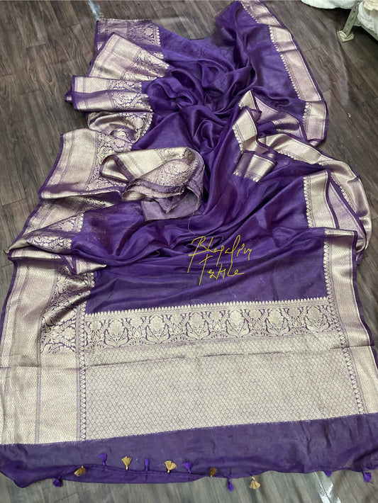 Linen Silk Banarasi Saree Lavender (Search Code -1053)