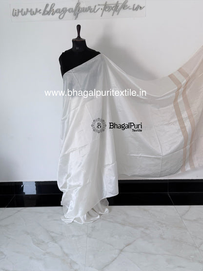 Peal white Dupionsilk Saree with Contrast Blouse pcs 1m (Search Code-10192).
