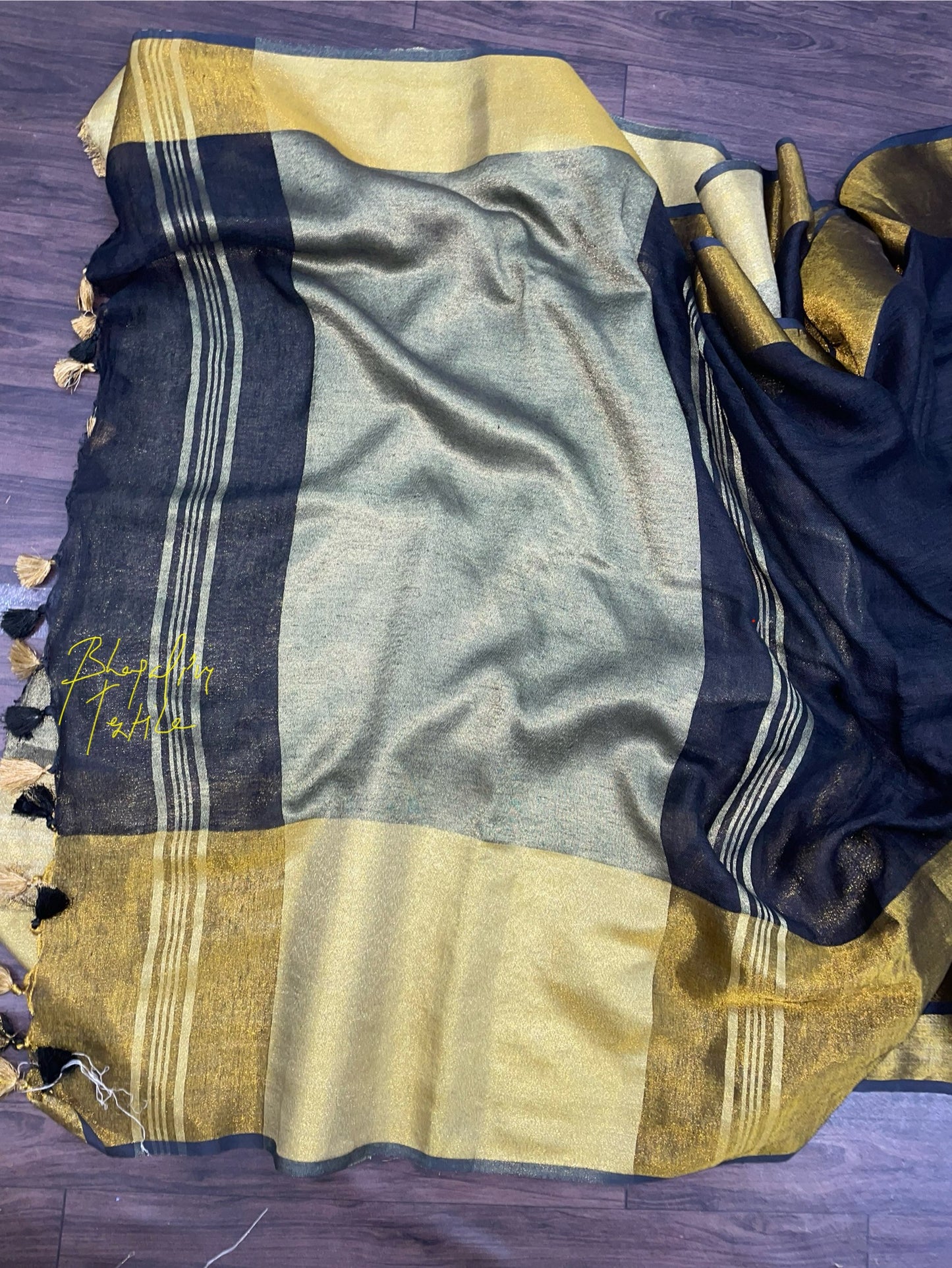 Linen Mahapad Kala Saree(Search Code-10110)