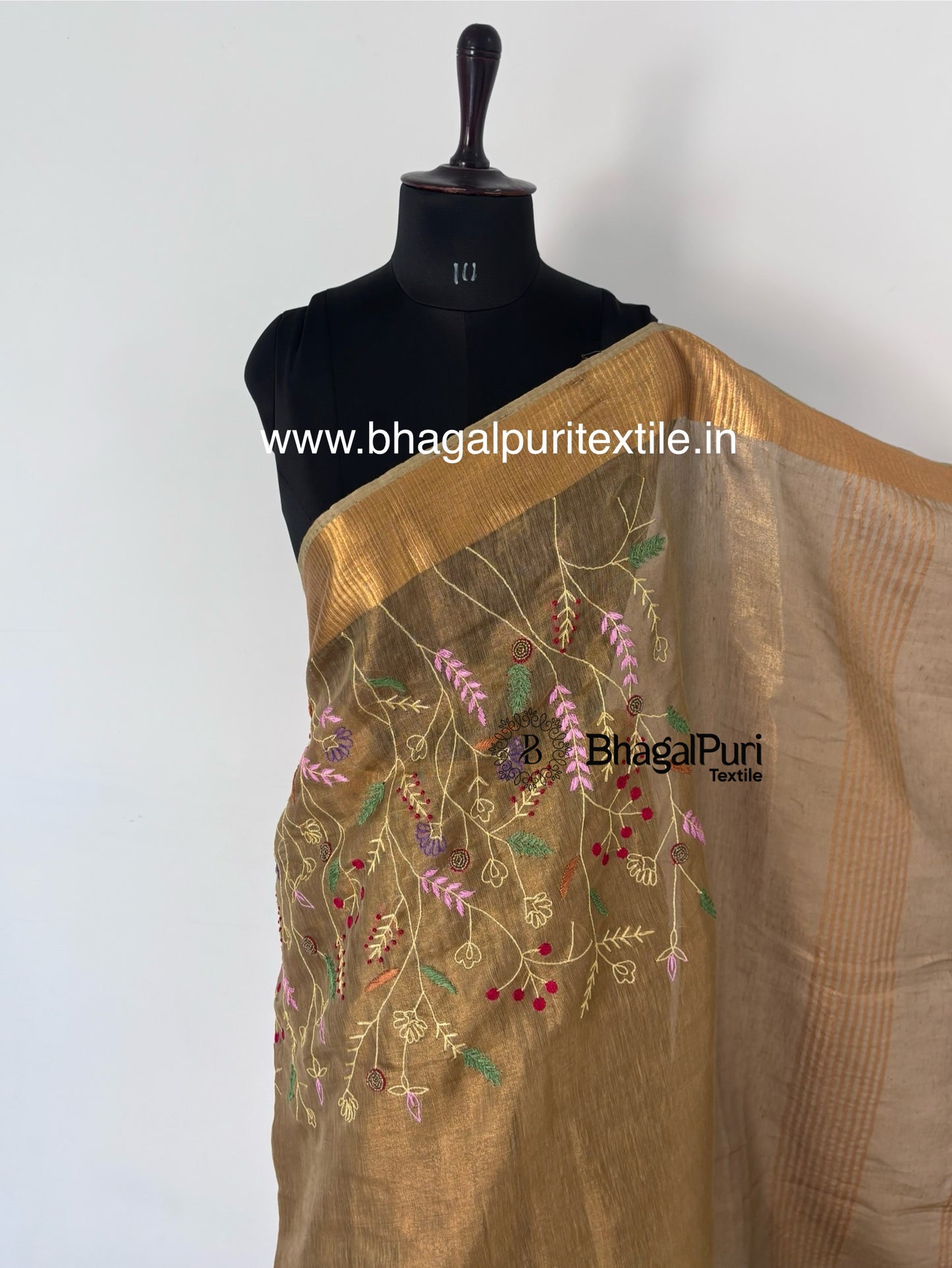 CopperGlow Handcrafted Tissue Saree With 1 m Work and Running Blouse 1m (Search code-10156).