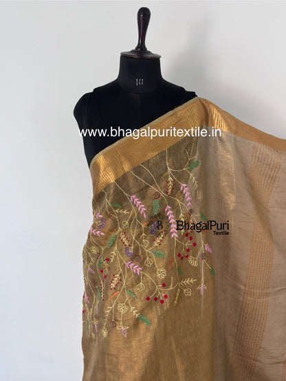 CopperGlow Handcrafted Tissue Saree With 1 m Work and Running Blouse 1m (Search code-10156).
