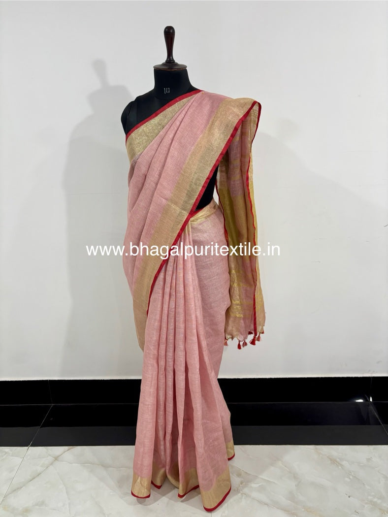 Blushvara Linen/Linen Rose pink Saree (Search code-1076)