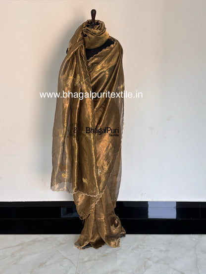 Celestial Wings Royal Butterfly Hand embroidered Tissue Silk Saree (Search code-1084HE)