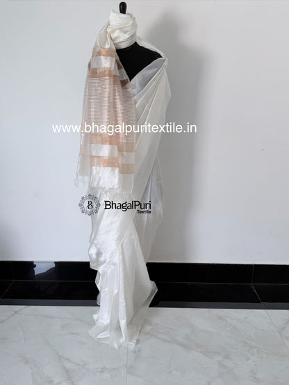 Peal white Dupionsilk Saree with Contrast Blouse pcs 1m (Search Code-10192).