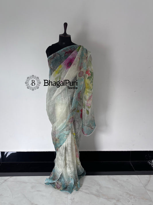 Garden of Dreams Organza Silk Digital print Saree 
(Search Code-1043)