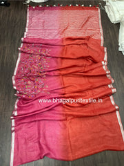 Rosewood Harmony Linen Hand Embroidered Saree ( Search Code-1030)