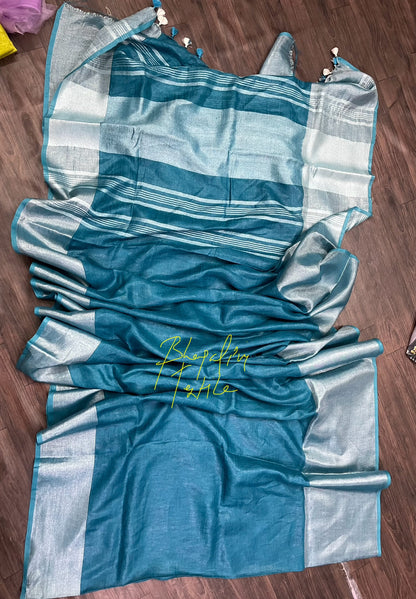 Linen Maha Pad Saree Silver(Search Code-10120)
