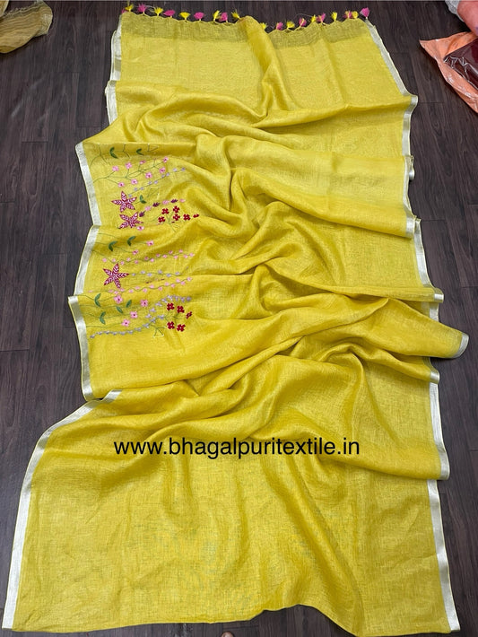 Sunshine Splendor Linen Saree 
(Search Code-1019)