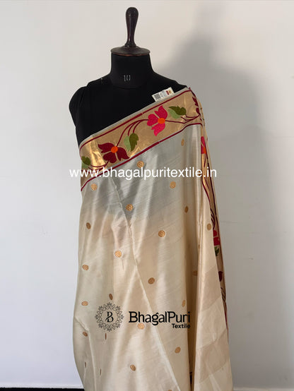 Floral Bloom Tussar Silk Saree with Golden Polka Details (Search Code-10163)
