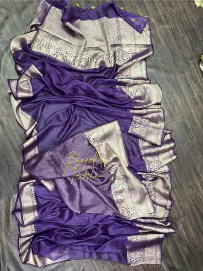 Linen Silk Banarasi Saree Lavender (Search Code -1053)