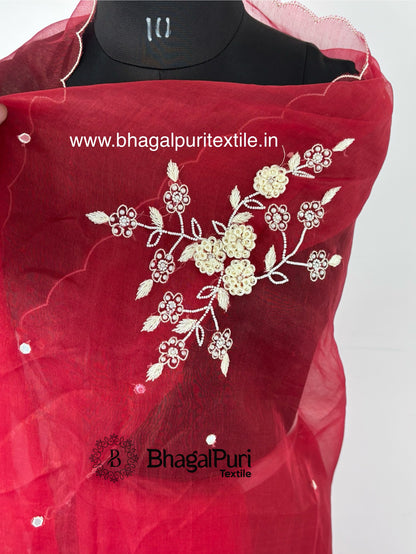 Modern Festive Organza Saree with Hand Embroidery & Beads  With Running Blouse Pcs 1m (Search Code- 1046)