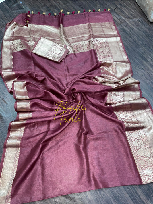 Linen Silk Banarasi Saree Maroon