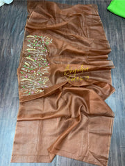 Organza Silk Coffee Hand Embroidered Saree (Search Code-1020)