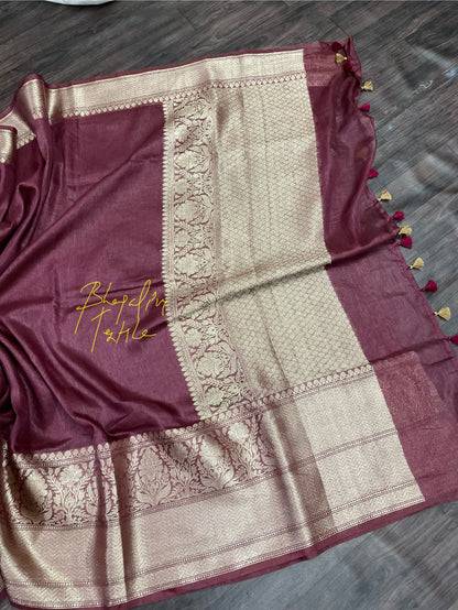 Linen Silk Banarasi Saree Maroon