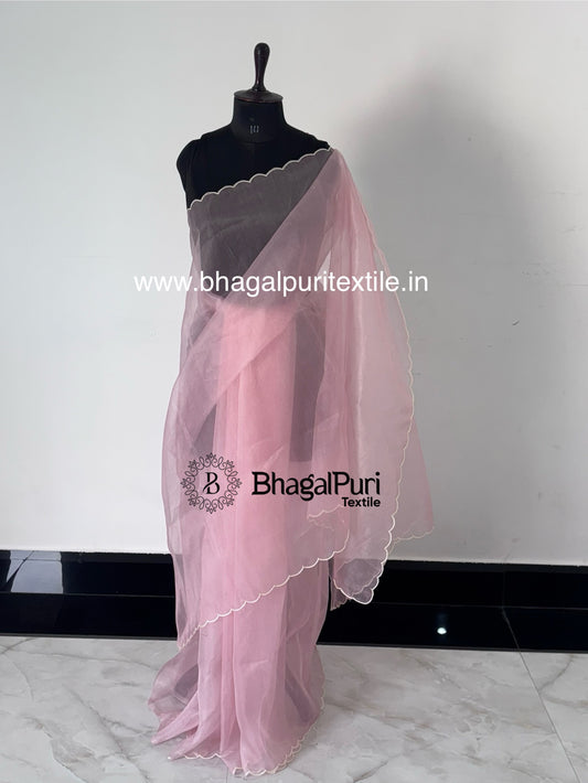 Lightweight Organza Saree with Designer Border – Modern Festive Style With Running Blouse 1m (Search Code-10158)