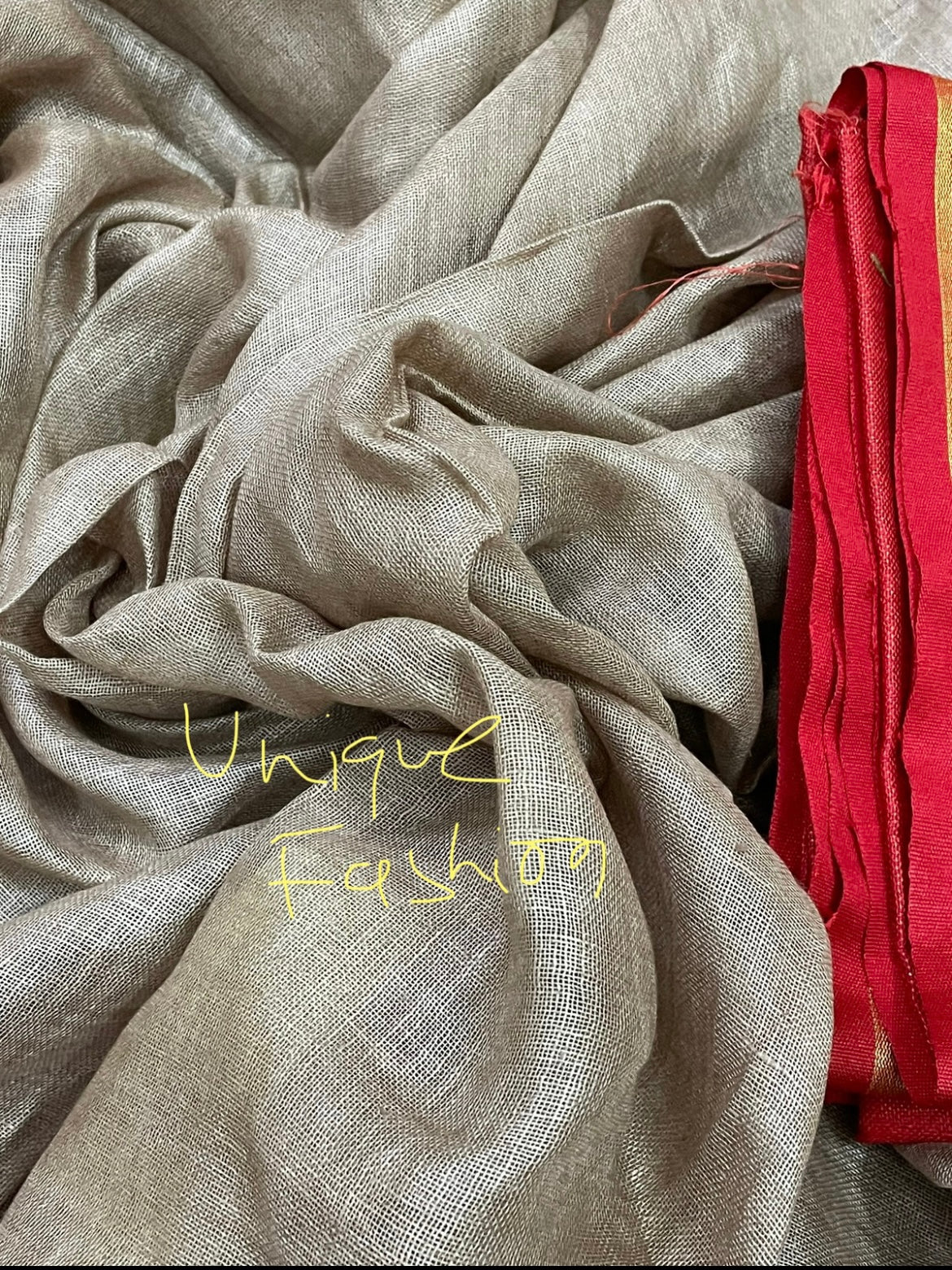 Khaki Linen Saree(Search Code-10117)