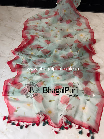 Zehra Bloom Organza Silk Digital Print Saree With 1 M Blouse Pcs (Search code-1043).