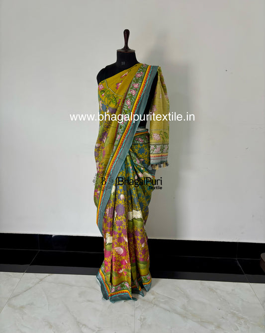 Classic Petal Pure Tussar Silk Digital Print Saree(Search Code-10161)