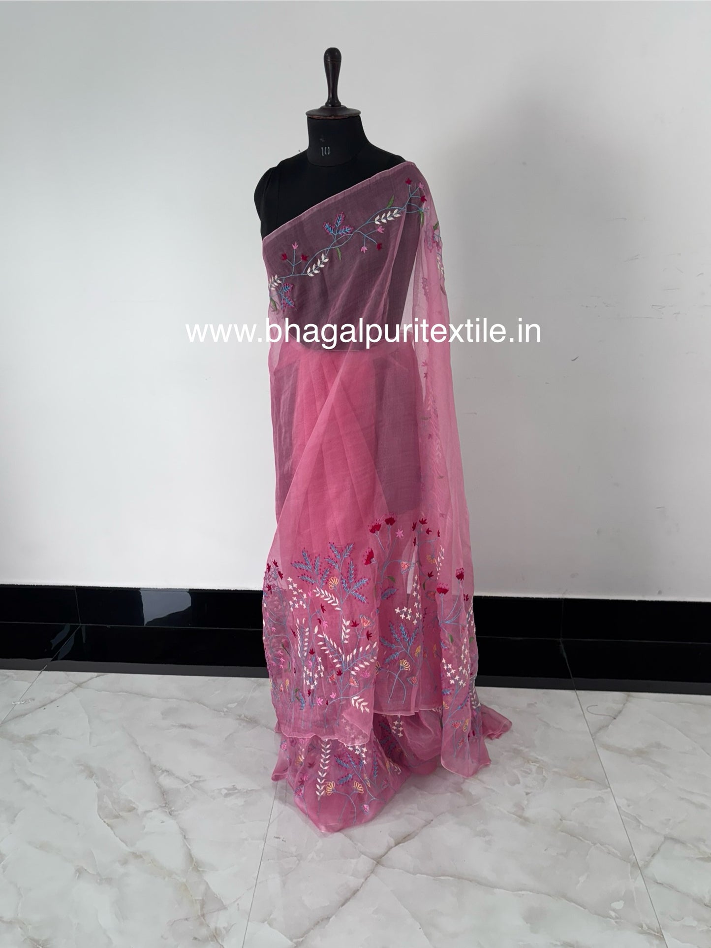 blush pink organza saree, organza saree for festive wear, hand embroidered organza saree, lightweight organza saree