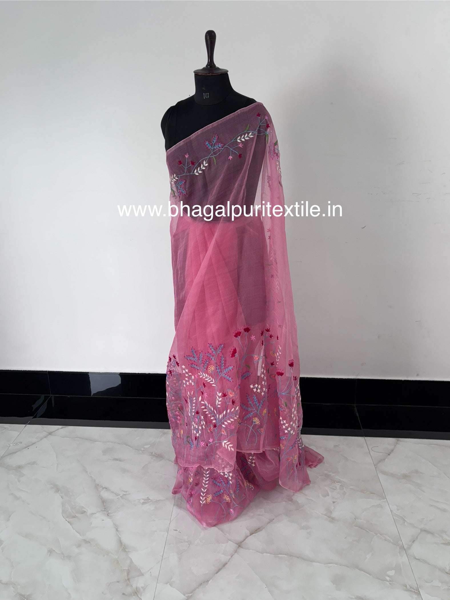 blush pink organza saree, organza saree for festive wear, hand embroidered organza saree, lightweight organza saree