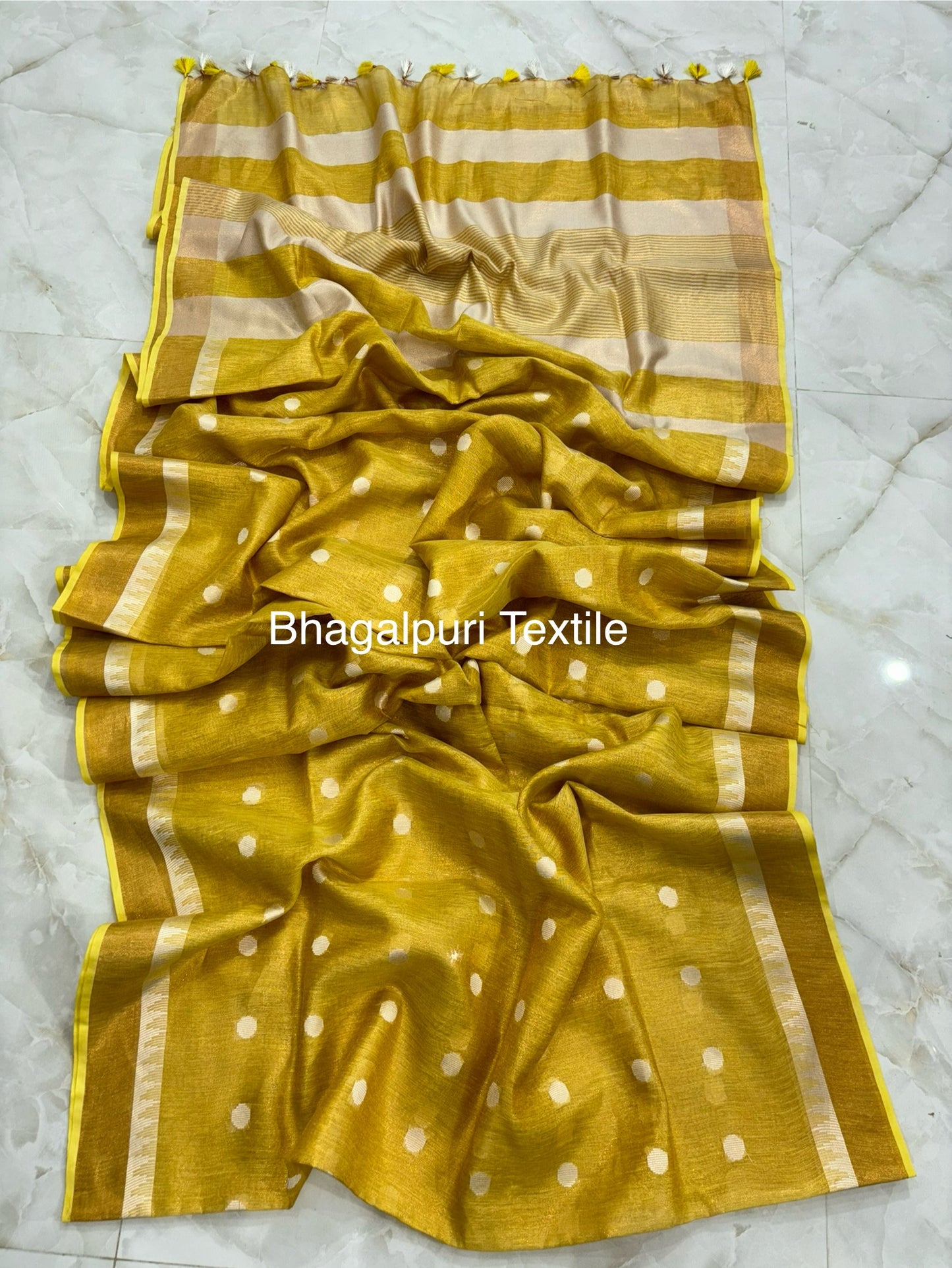 Polka Dot Linen Tissue Saree With Temple Border (Search Code-1057)