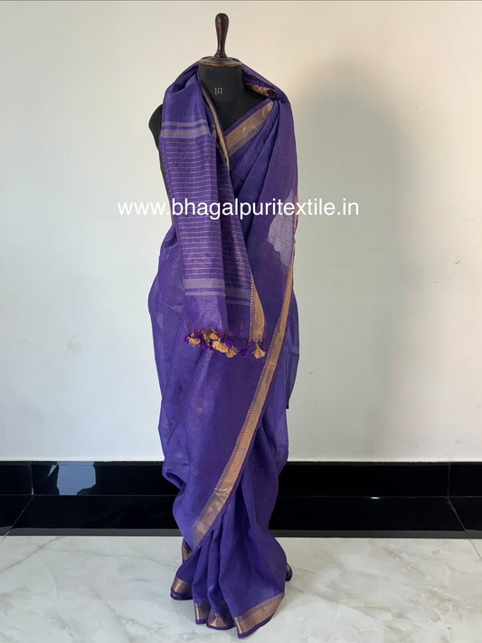 Purple Velvet Touch Silk Linen Saree With Running Blouse 1M (Search Code-1077)
