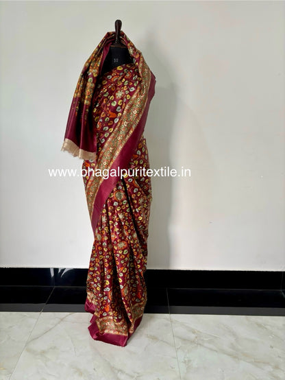 Noor-e-Tussar Digital Print Desi Silk Saree (Search code- 1074)