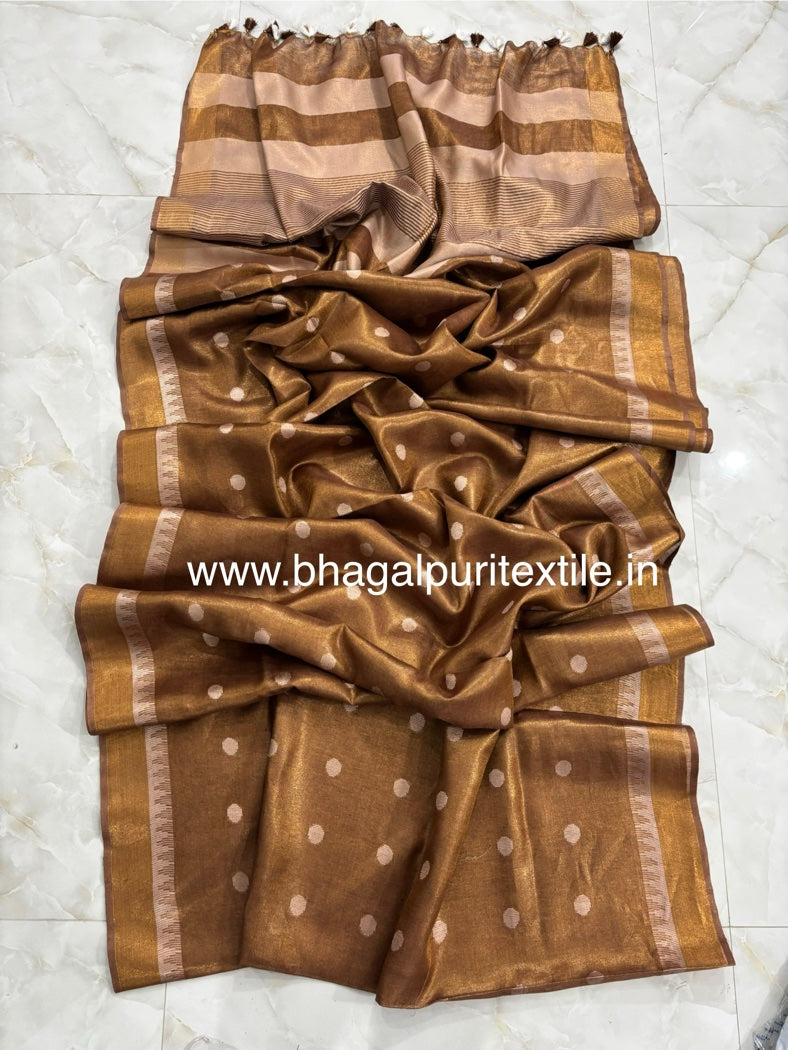 Polka Dot Linen Tissue Saree With Temple Border (Search Code-1057)