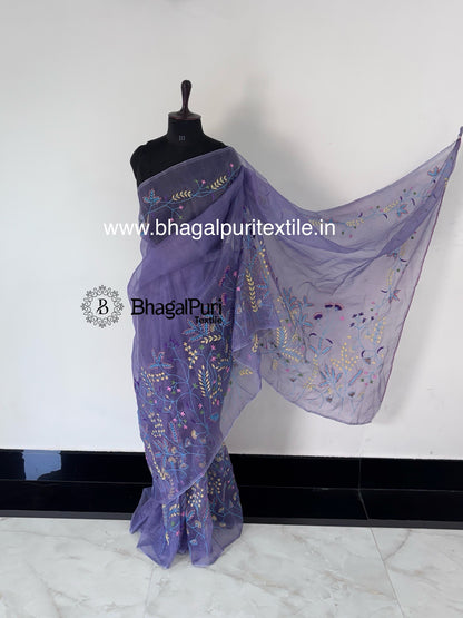 Aabira Organza Full 4.5 m Work Saree With Running Blouse 1 m (Seach Code-1097)