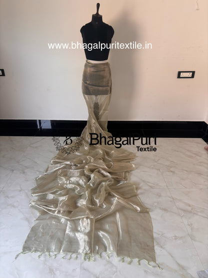 Soft Pista Glass Tissue Silk Saree With Running Blouse 1m (Search code-10159).