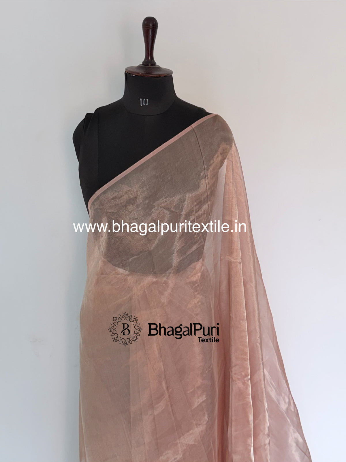 Powder Pink Glass Tissue Silk Saree with Running Blouse 1m (Search Code-10159).