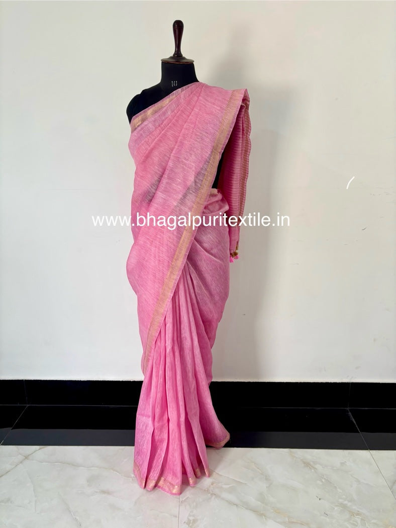 Gulaabi Noor Pure Silk Linen Dobi Zari Saree (Search Code-1077)