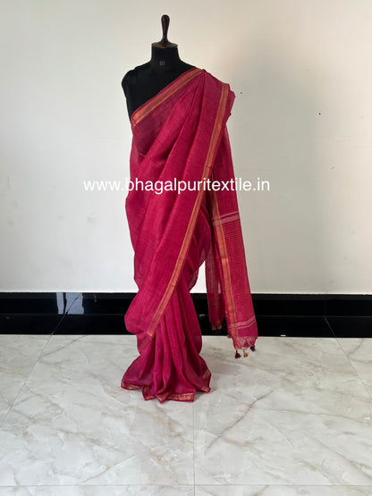 Burgundy Dream Weaver Premium Silk Linen Saree With Running Blouse 1M (Search Code-1077)