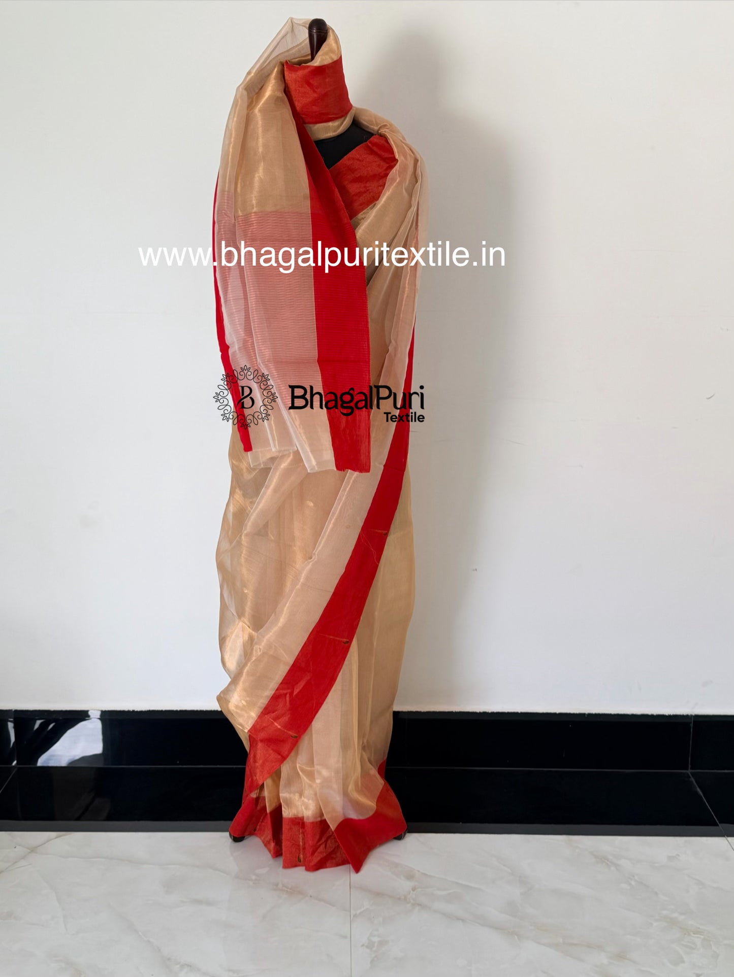 Premium Handwoven Golden Tissue Silk Saree With Running 1m Blouse (Search Code-10188)