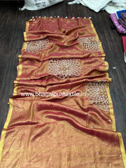 Tissue Linen  Cutwork Saree (Search Code-1038)