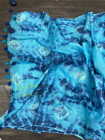 Linen Tourquish Blue Sibori Saree(Search Code - 10146)