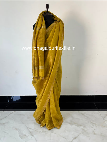 Sunlit Glow Yellow Silk Linen Saree With Running Blouse 1M (Search Code-1077)