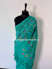 Meher-e-Zamin Linen Hand Embroidery Saree with Running Blouse 1 m (Seach code-1081)