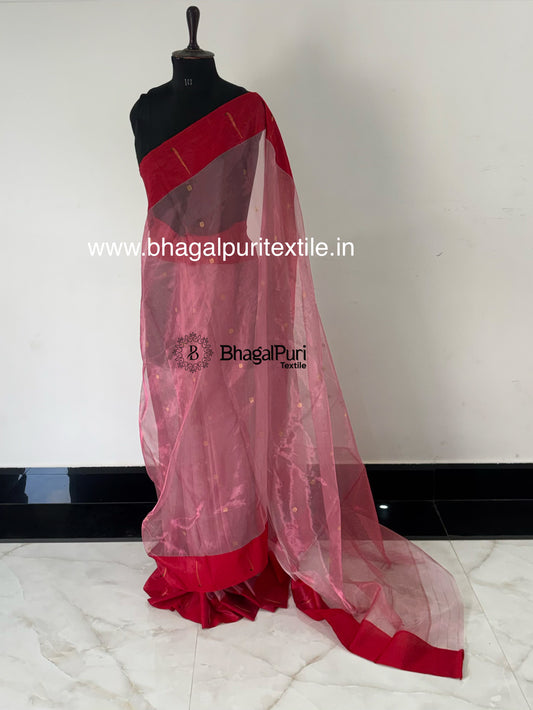NoorVastra Handloom Premium  Tissue Silk Rose Pink Saree With Running Blouse 1M.(Search Code-10188)