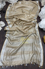 Tissue Linen Hand Embroidered Saree (Search Code -1006)