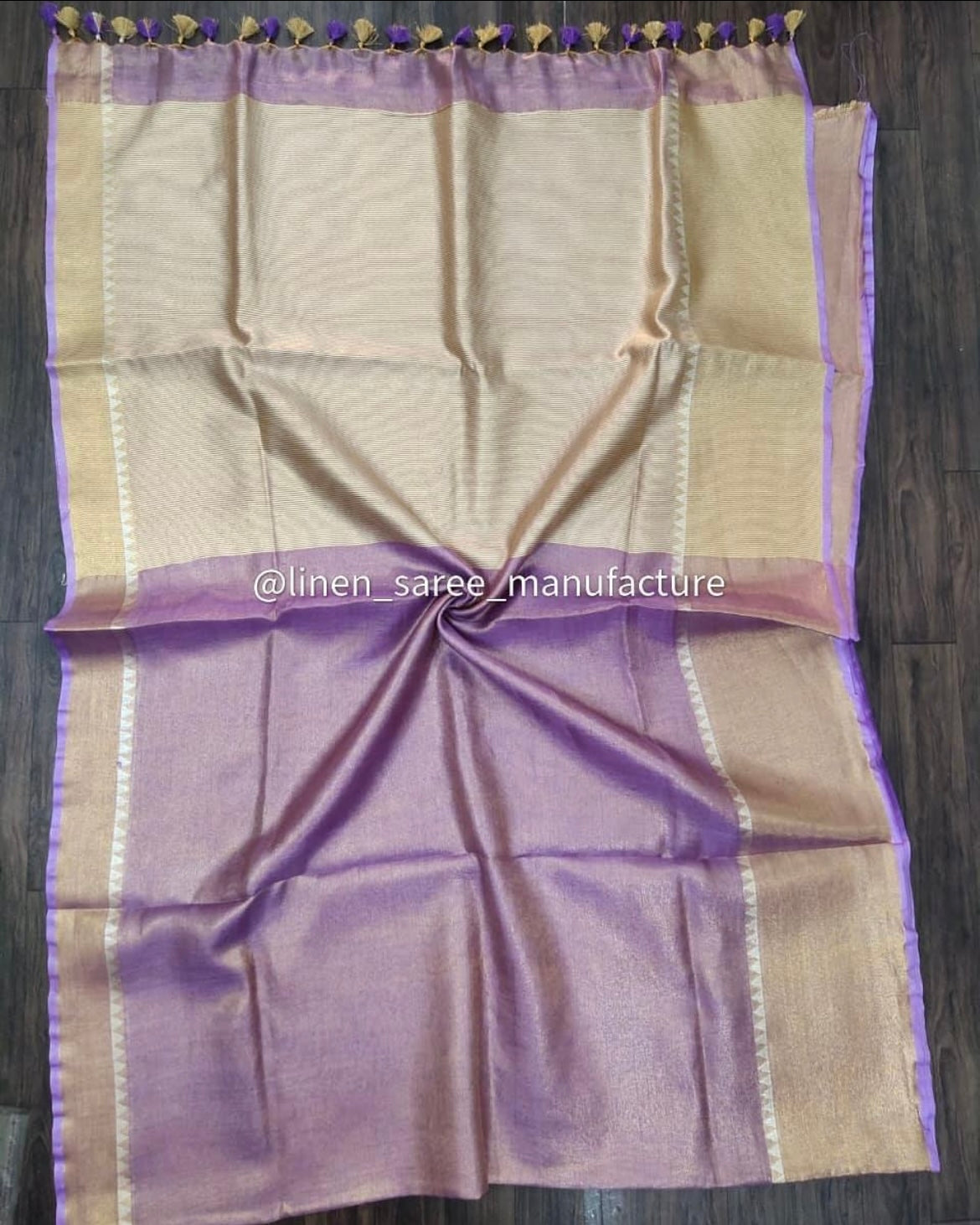 Dark magenta linen temple tissue saree with zari temple border elegant traditional Indian saree