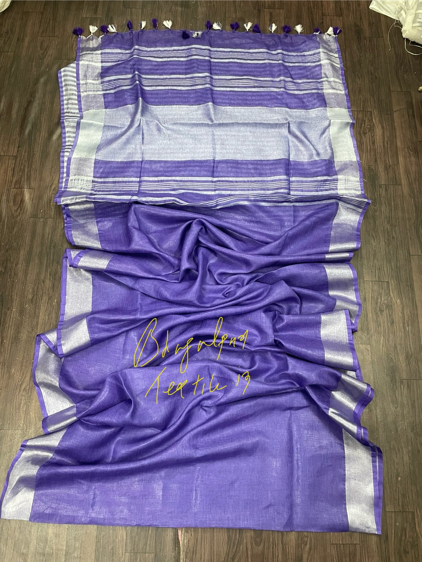 Linen Lavender plain saree
