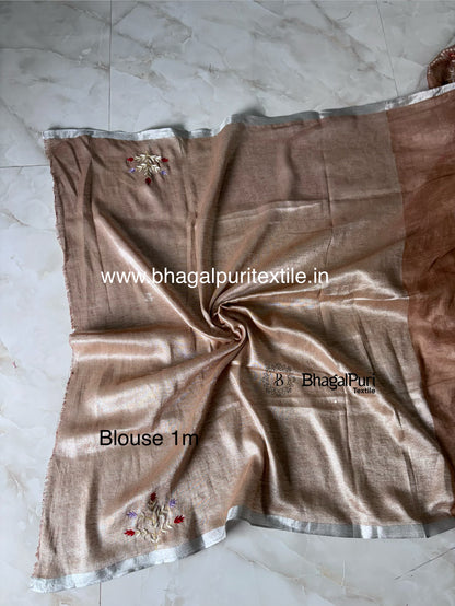 Soft Soil Soft Biscuit Tone Linen Saree with Full  Hand Embroidery (Search code-10169).